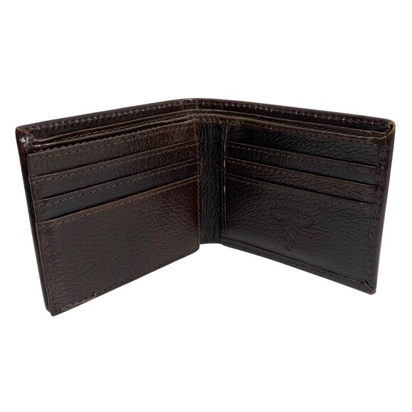 American Bison Men's Hand Tooled Brown Leather Bifold Wallet Floral Weave - Picture 7 of 10